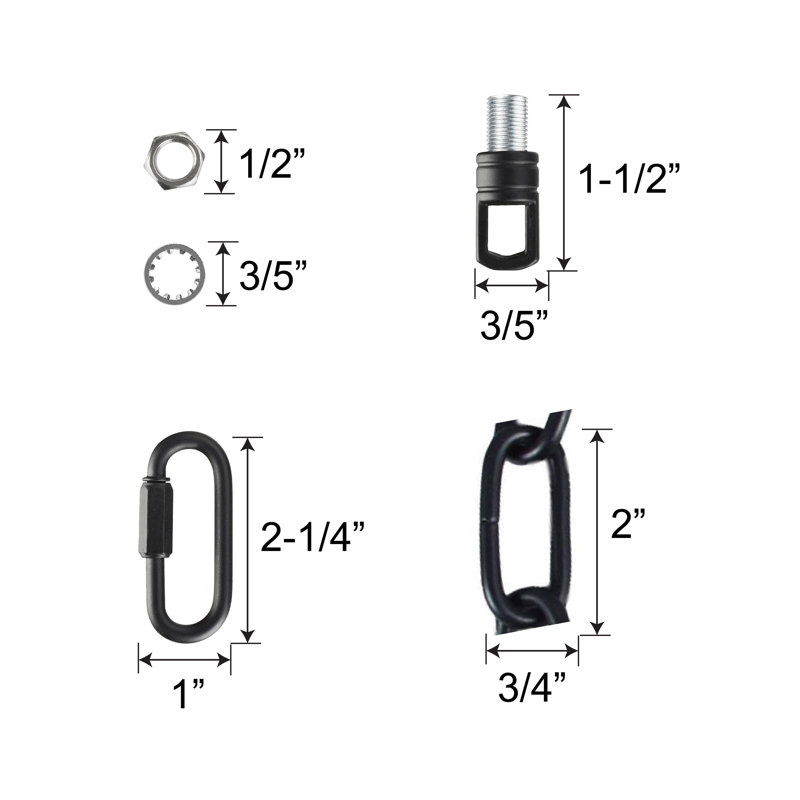 Chaîne robuste pour suspendre jusqu'à 120 livres - Luminaire, H 12 po x l 0,6 po x P 0,6 po, Noir