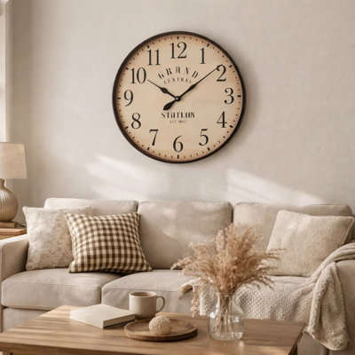 Wall Clock, 20 Inch Round Frame In Antique Brown, Bold Numerals