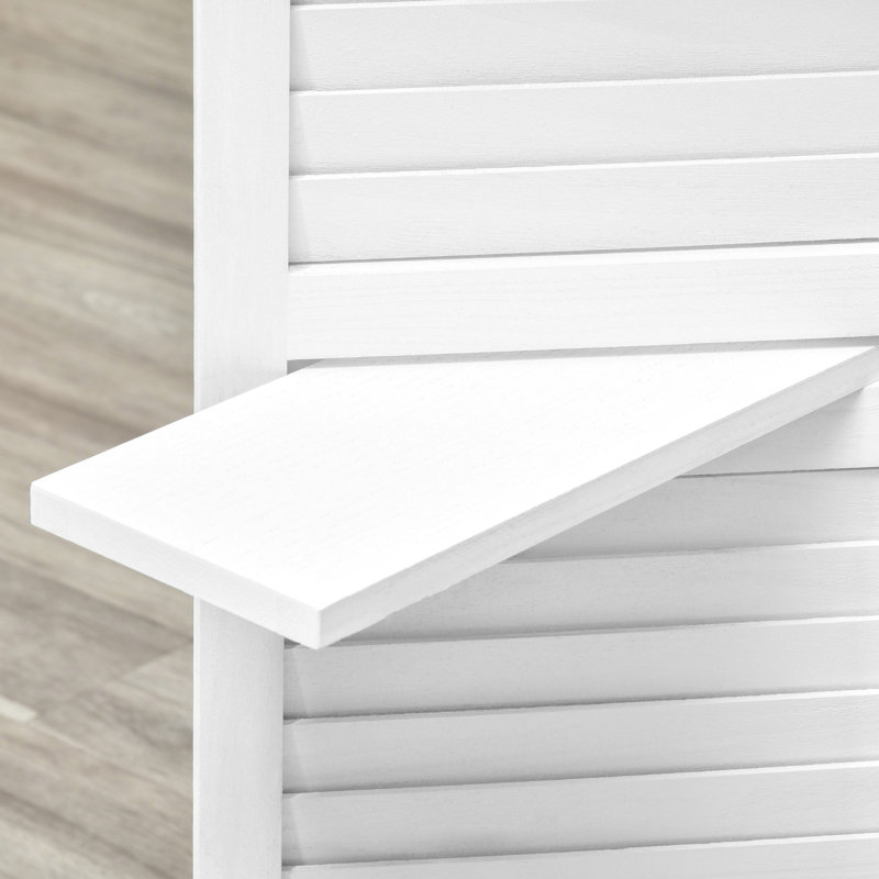 Paravent en bois 4 panneaux 67 po avec 3 tablettes, pliable pour la chambre à coucher / bureau à domicile, écran blanc, tablettes