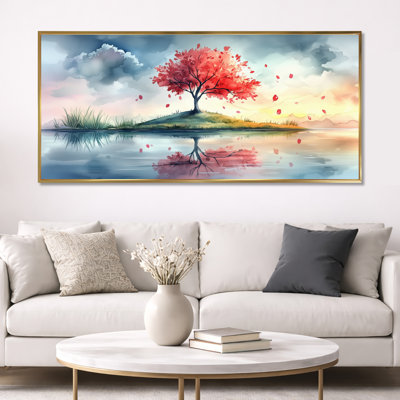 Rouge, rouge, rouge, arbre de vie, réflexion - arbre de vie, reproduction d'art sur toile