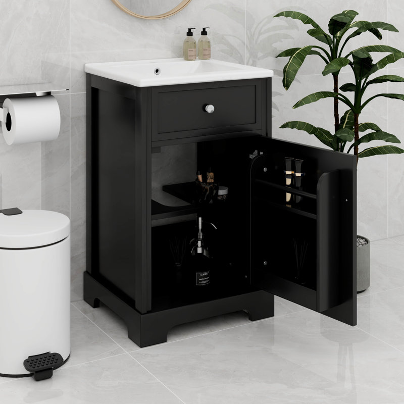 Meuble-lavabo moderne de 20 pouces avec lavabo en céramique, Noir