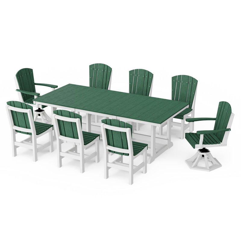 Ensemble repas 9 pièces avec chaises pivotantes Heritage, VERT GAZON / BLANC