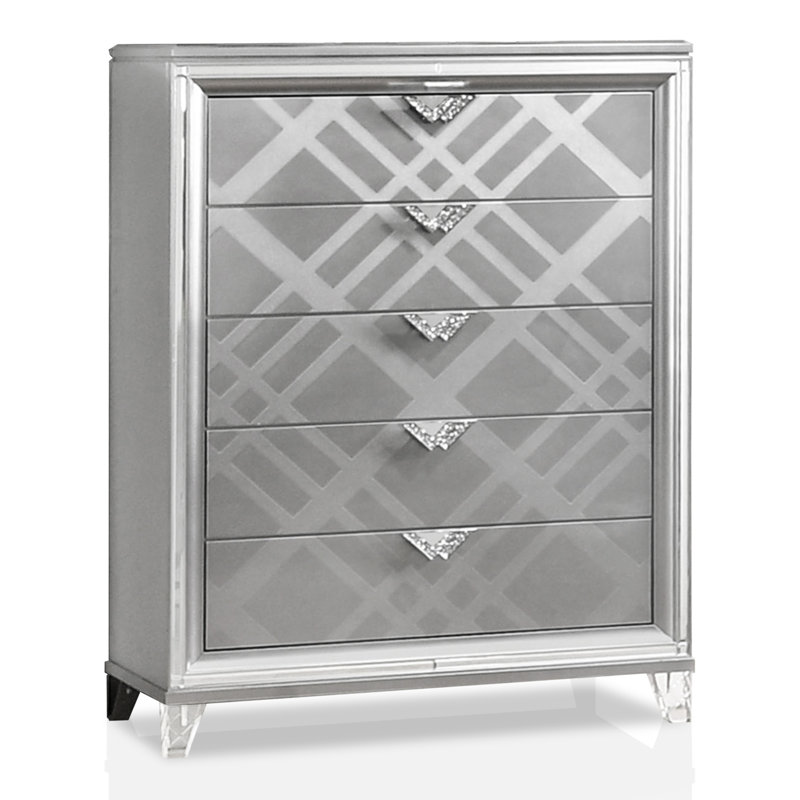 Commode 5 tiroirs Waldrup, Argent