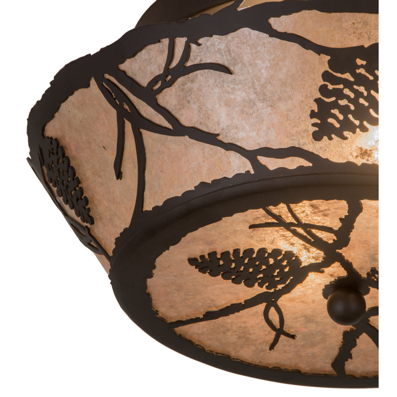 Plafonnier semi-encastré géométrique 2 lumières unique Wynsum, 8" H x 16.5" L x 16.5" D, Cuivre antique, Mica argent
