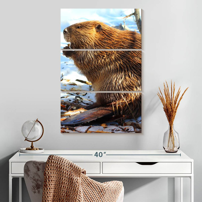 Brampt Beaver In Winter, 32" H x 20" W