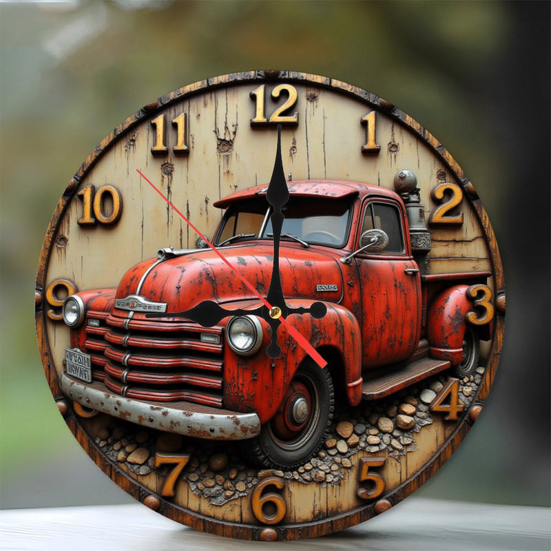 Horloge murale 10 po en MDF rond avec mouvement à quartz silencieux et crochet sans perceuse (piles AA non incluses)