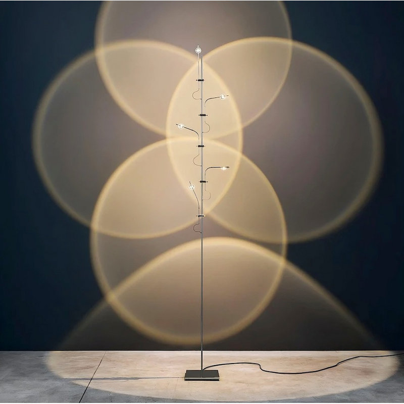 Polynescence Floor Hansel Modern Chrome Led Light With Adjustable Arms, Remote Control & Colour Filters For Customizable Ambiance