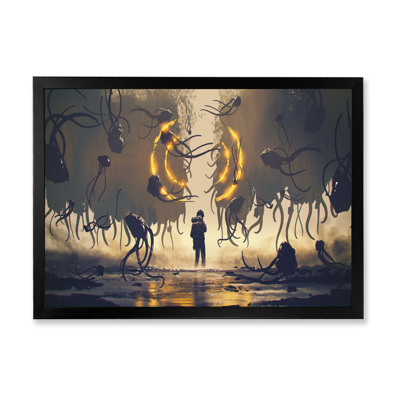 " Video Game Matrix Sentinal Fight ", Black Closed Corner Framed, 8" H x 12" W x 1" D