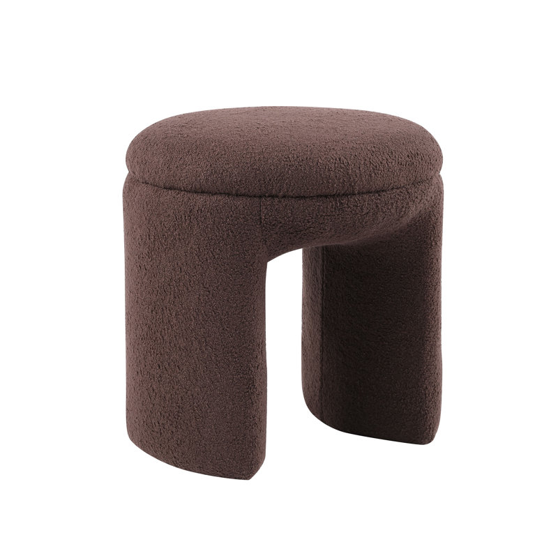 Bowen 18" Wide Round Standard Ottoman, Brown Faux Shearling Teddy Fabric