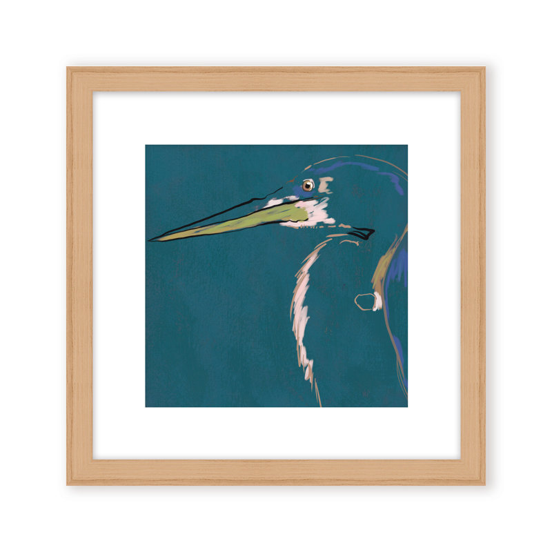 Nature Inspired Blue Heron Portrait, 24" H x 24" W, Framed Matted Print, Gold