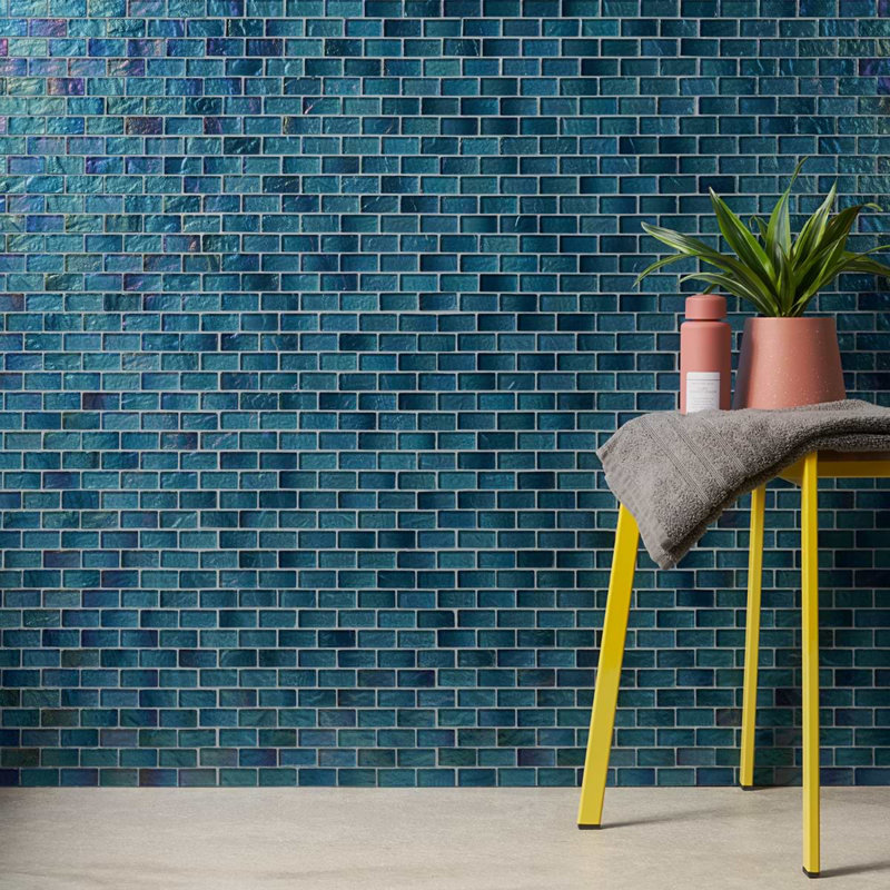 Splash 1X2 Polished Glass Mosaic Tile, Tropical Blue