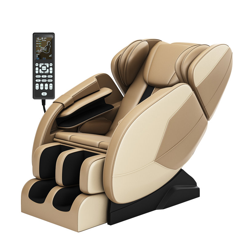 Fauteuil de massage électrique pour le corps avec inclinable Favor mm450 Shiatsu ZERO Gravity, Kaki / cuir doré