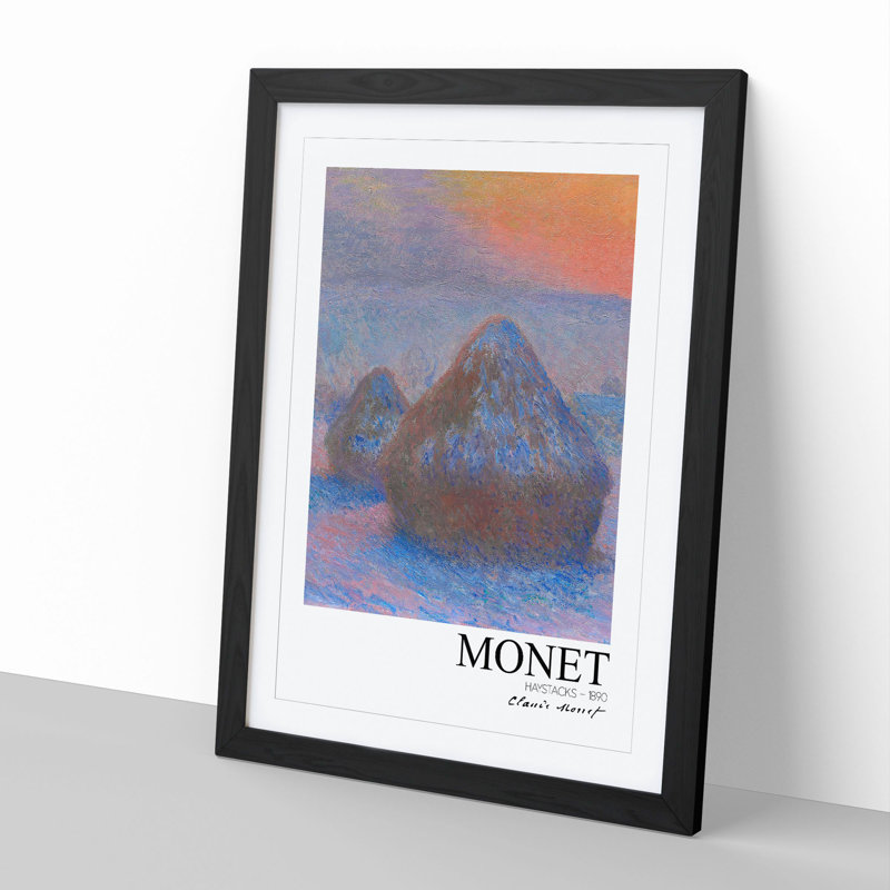 Haystacks with Border by Claude Monet - Picture Frame Painting, Black Framed, 65cm H x 48cm W x 2cm D