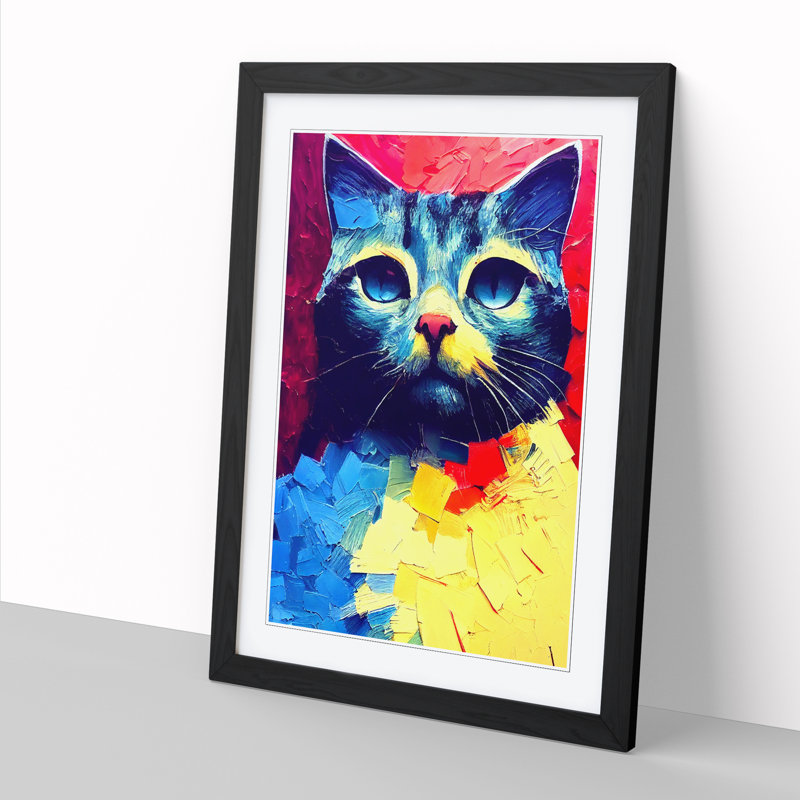 Figy Cat Palette Knife Vol.1 - Picture Frame Print, Black Framed, 64cm H x 46cm W x 2cm D