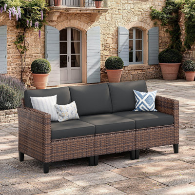 3-Person Wicker Sofa – All-Weather PE Rattan with Cushions
