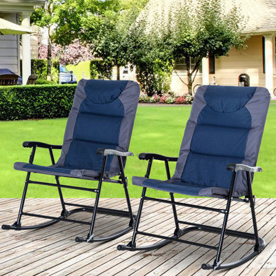 2 Piece Folding Patio Rocking Chair , Outdoor Furniture In Navy Blue, For Porch, Camping, Balcony, With Comfort Stable Structure