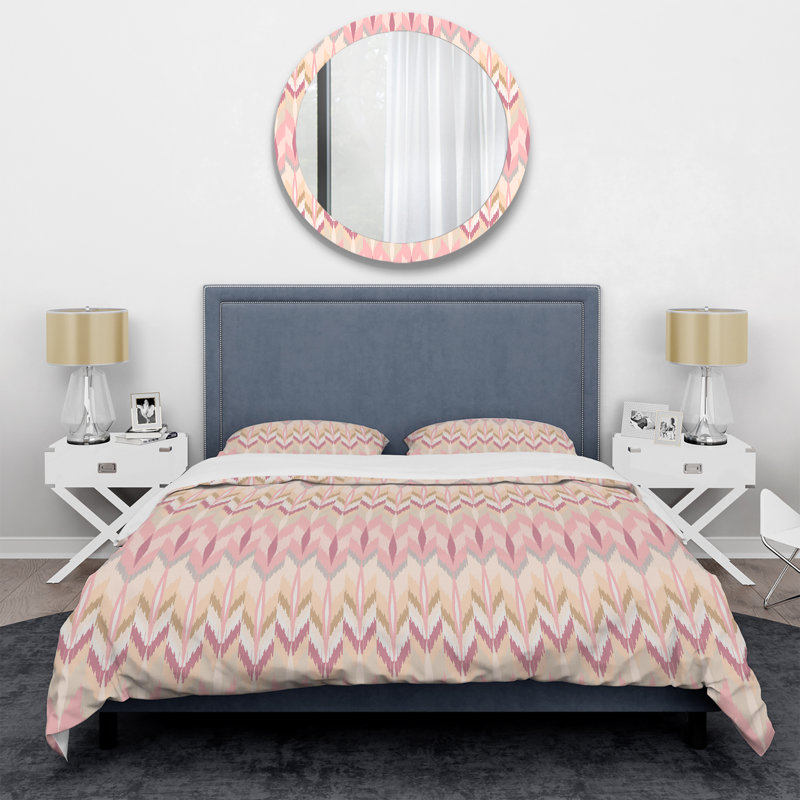 Ensemble de housse de couette rose et brun Ikat Ogee, Housse de couette pour grand lit et 2 taies décor