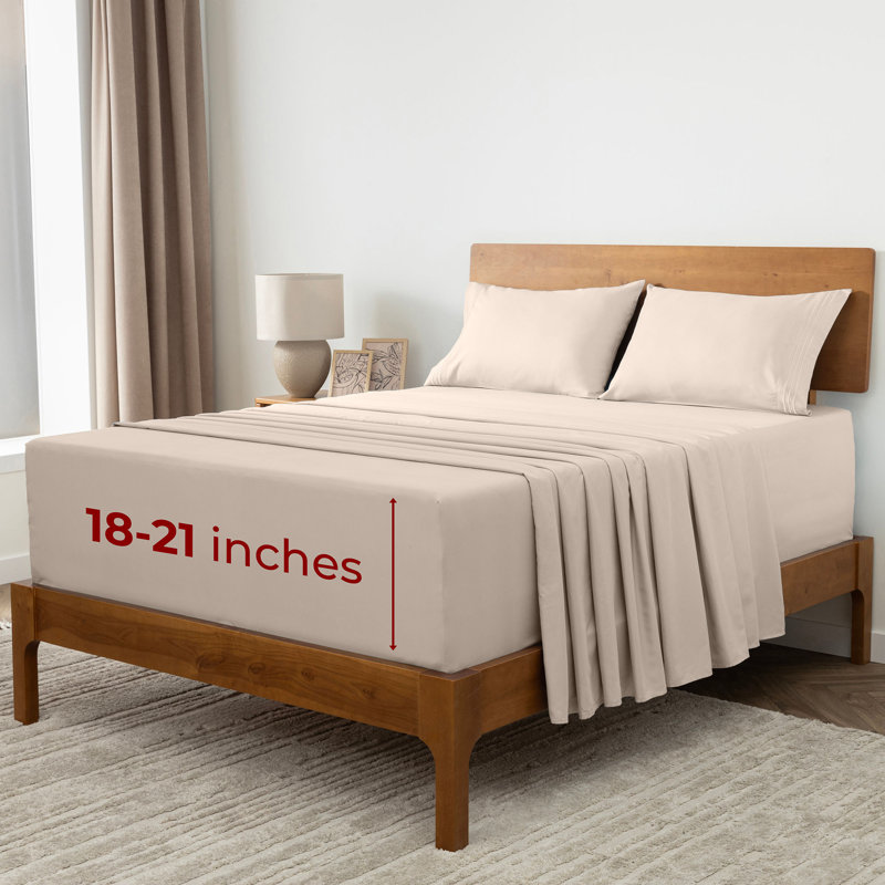 Ensemble de draps Mellanni 1800, Beige, Ensemble de draps très grand californien avec 2 t