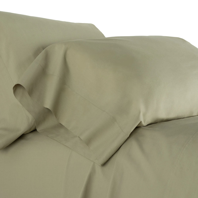Ensemble de draps en coton biologique, Ensemble de draps pour grand lit avec 2 taies d'or, Vert