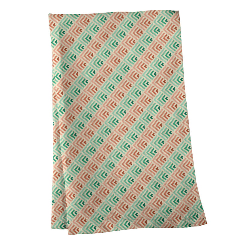 Torchon à motif géométrique à rayures, Polyester sergé, Orange/vert