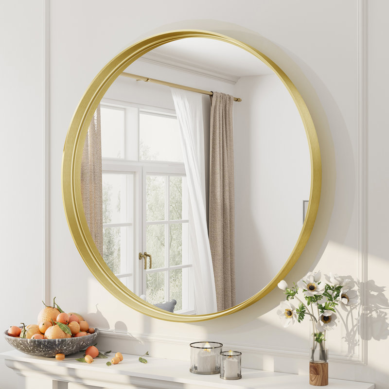 Miroir mural Aevar, 32 po x 32 po, Or brossé