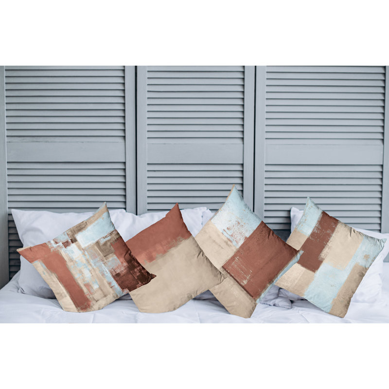 Reversible Pillow Cover, 24" H x 24" W, Redwood Baby Blue / Tan