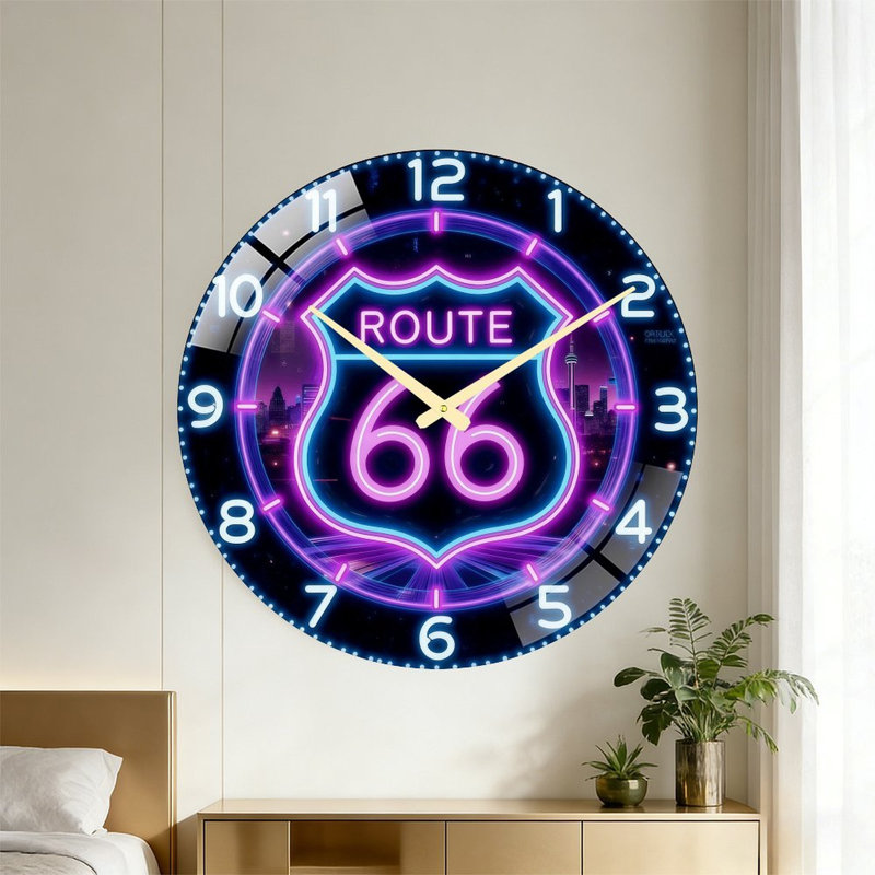 Horloge murale Neon Route 66