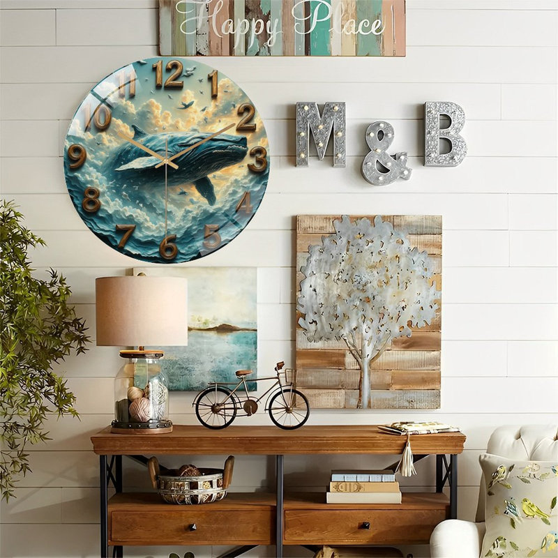 Horloge murale baleine, art nautique, horloge murale 12 po