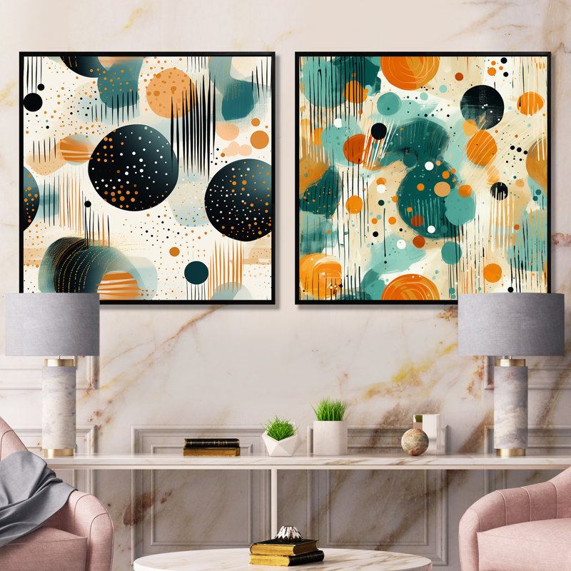 Ensemble de 2 reproductions d'art sur toile à motif abstrait czupka, Cadre noir, H 30 po x l 61 po x P 1 po