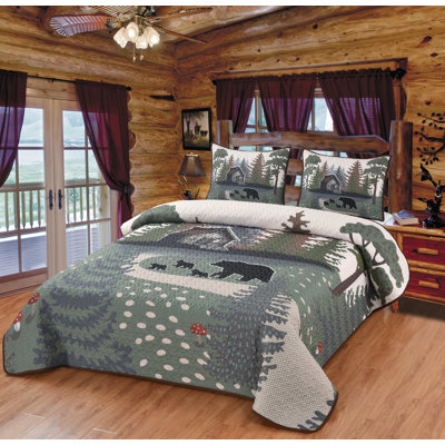 Whisper Trail Black Bear Boho Nature Lodge Cabin Themed Decorative Bedding Set