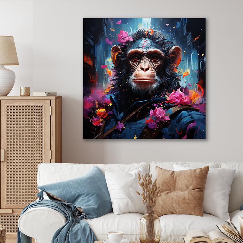 Floral, singe, art mural singe, Toile tendue, H 16 po x l 16 po x P 1 po