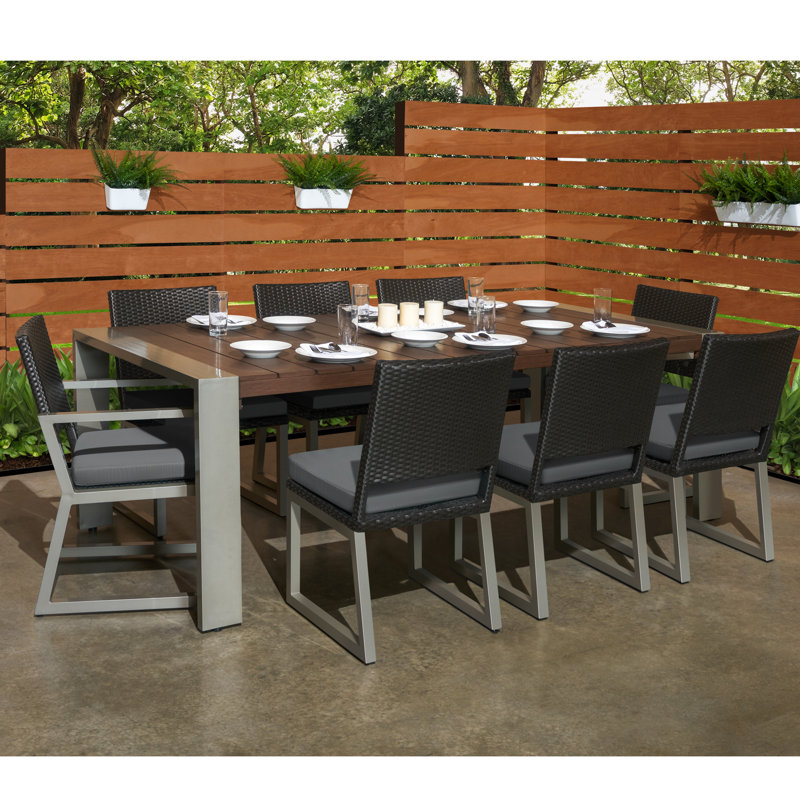 Ensemble de salle à manger de patio rectangulaire en aluminium 9 pièces avec coussins Sunbrella, Sunbrella® gris anthracite