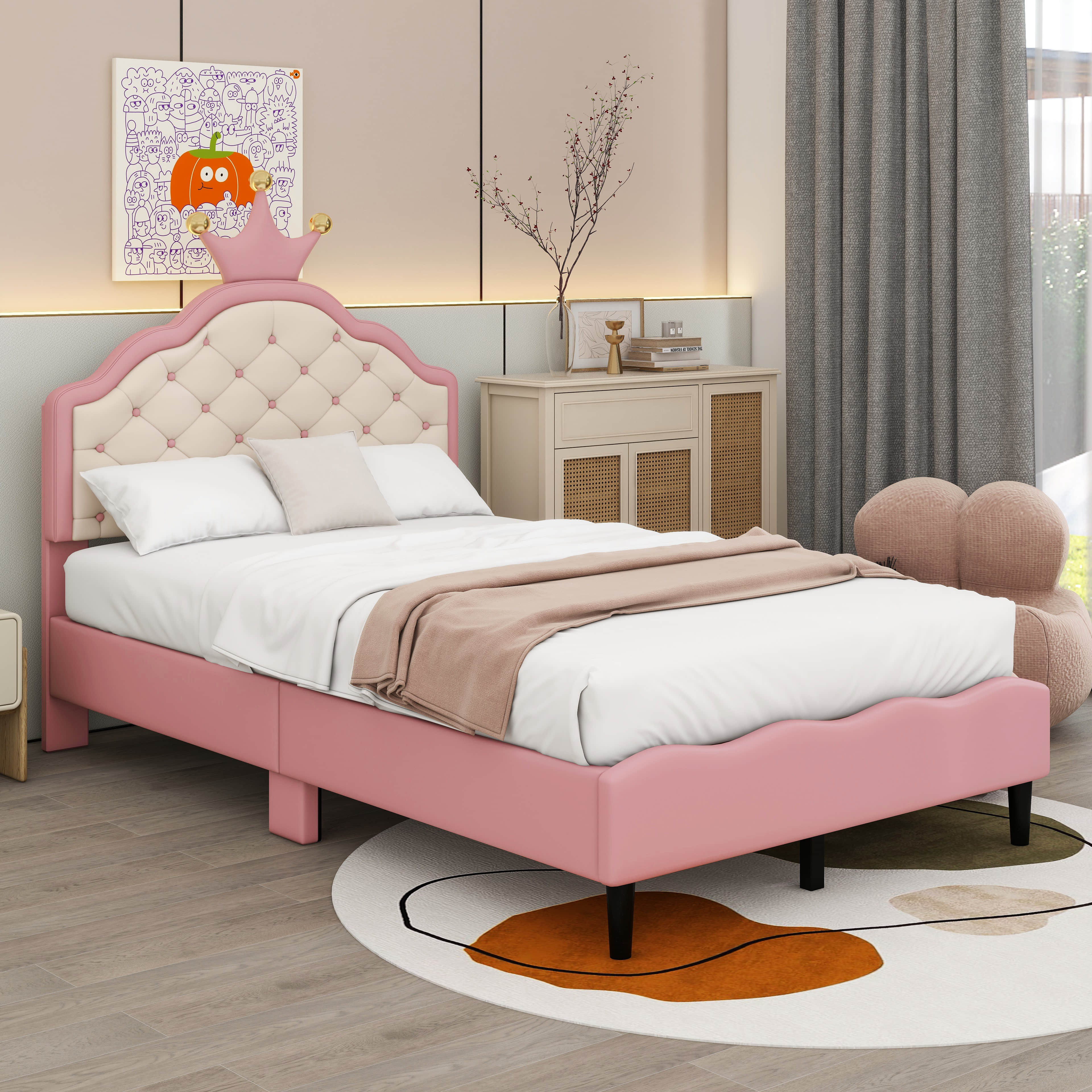 Visual Reference: Gemma Violet Lovely Crown Fantasy Pu Leather Princess Bed With