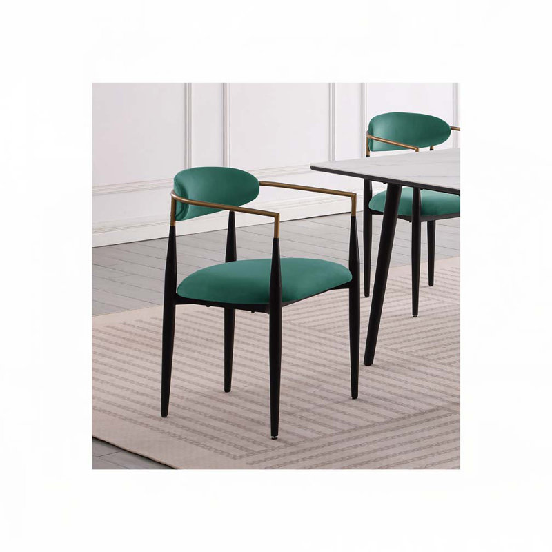 Ensemble de chaises de salle à manger rembourrées en tissu avec accoudoirs, 4 pieds, Vert