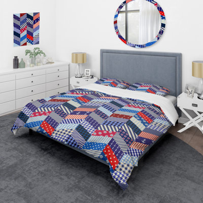 Multicolor Lines Patchwork - Ensemble de housse de couette à motif