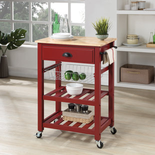 Chariot de cuisine de 23,5 po de largeur avec plateau en bois massif