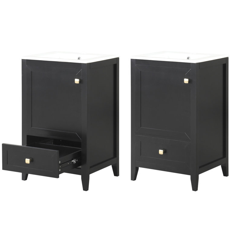  Meuble-lavabo simple 20 po avec lavabo en céramique blanche, Noir, noir, noir, noir