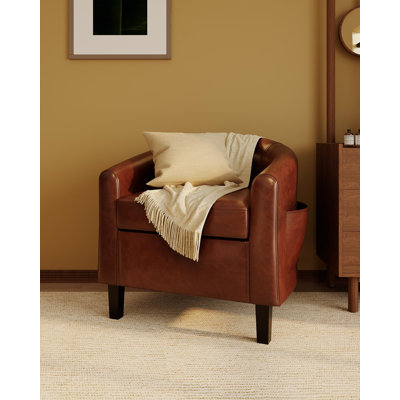 Fauteuils d'appoint en similicuir avec fauteuils club et siège moelleux pour salon, chambre, salle d'attente et lecture (brun)