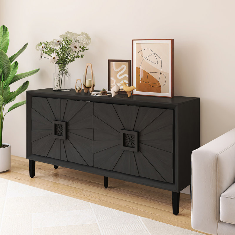 59.80 Inch Wood Sideboard With Adjustable Shelves, Black
