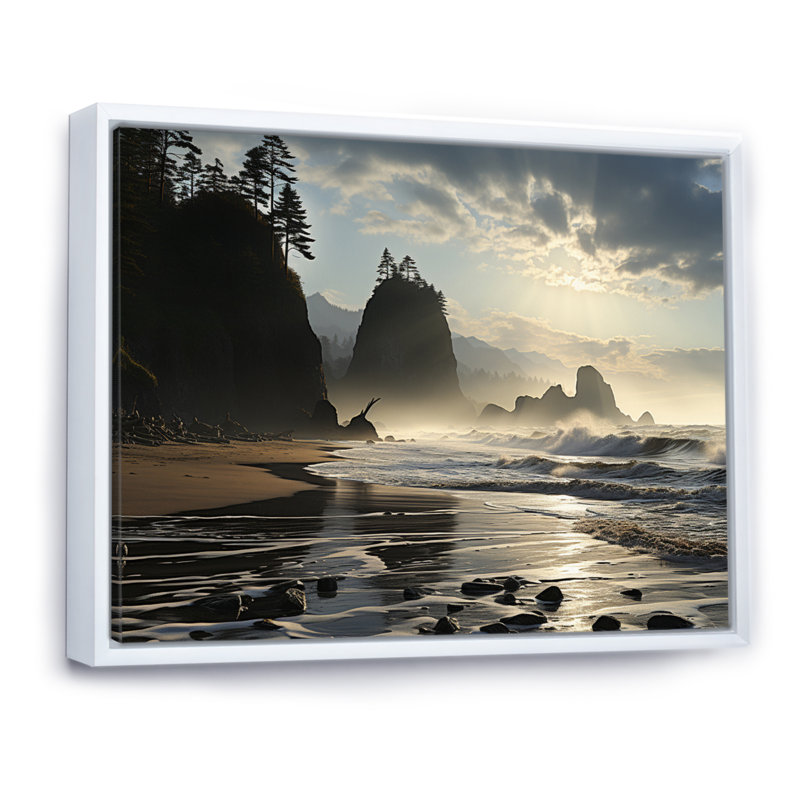 Photo de plage ensoleillée - impression, H 34 po x l 44 po x P 1,5 po, Cadre flottant blanc