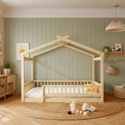 Encadrement de lit en bois enchanteur avec clôture, parfait pour les enfants, les adolescents, les garçons et les filles afin de créer un espace de sommeil et de jeu de rêve