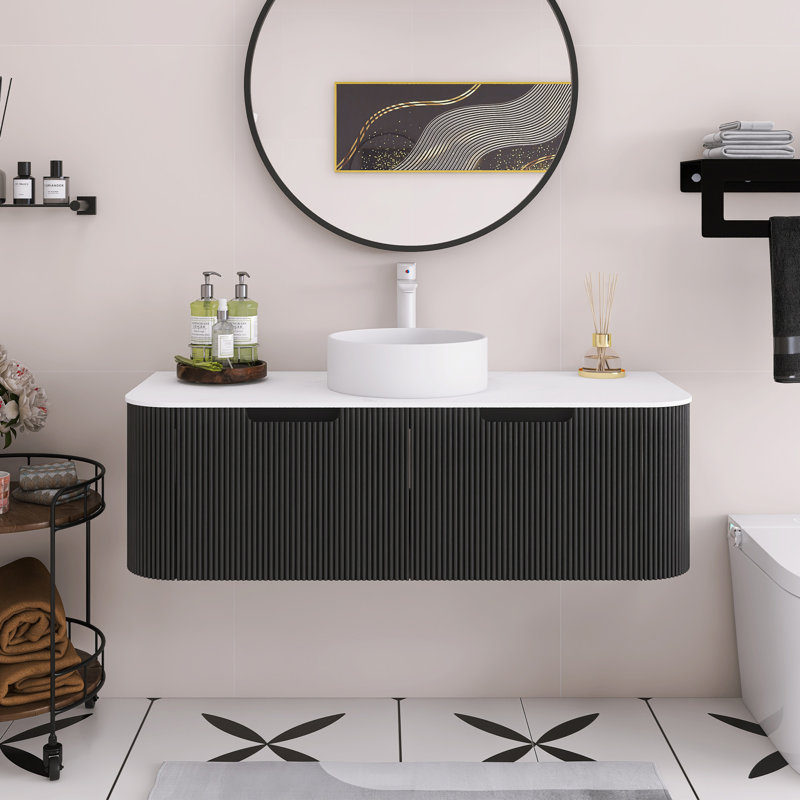 Meuble-lavabo mural 48 po Woodgrain, Noir