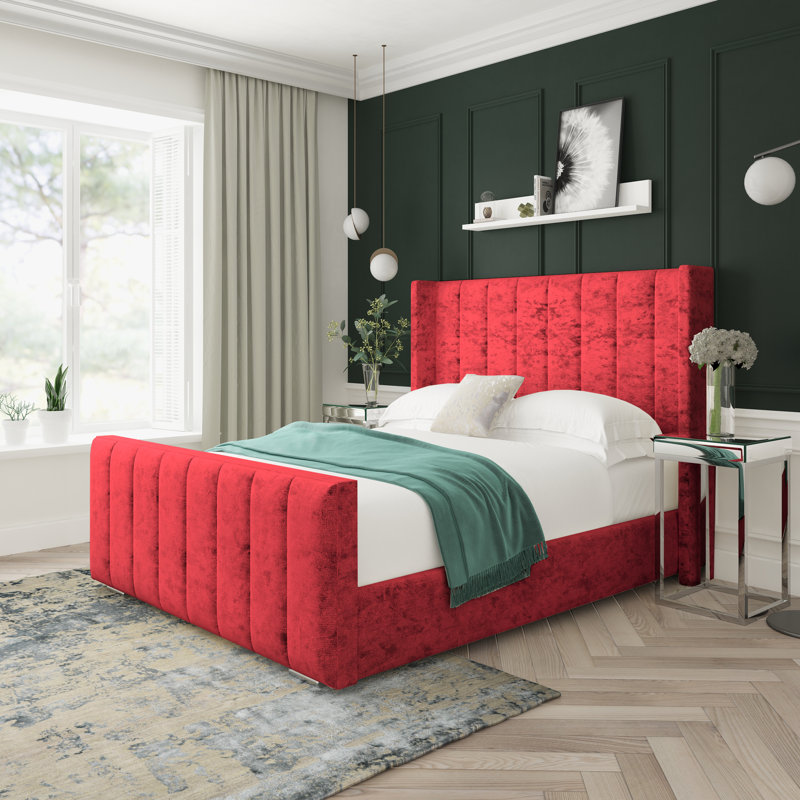 Willow Crushed Velvet Upholstered Ottoman Bed Frame, Kingsize (5'), Red