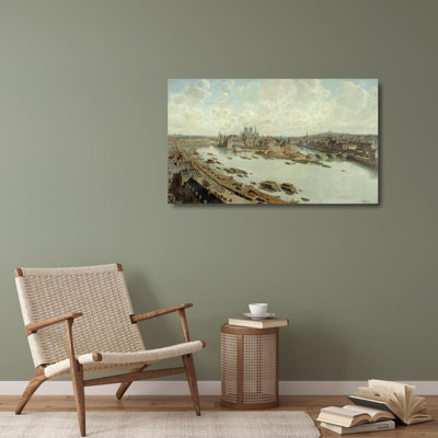 "Panoramic View of Paris in 1588, from the Roofs of the Louvre, with the Pont-Neuf Under Construction" by  Fédor Hoffbauer - Gallery Wrap Canvas Wall Art