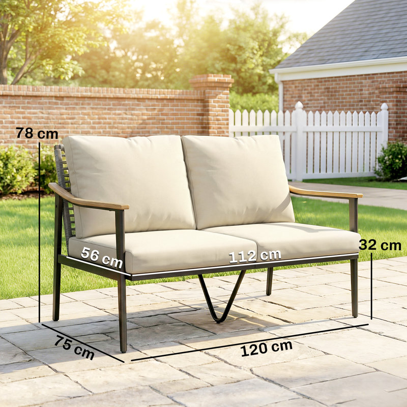 120cm Wide Straight Steel Patio Sofa
