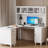 L Shaped Home Office Computer Desk with Drawers, 2-tier Bookshelf & Storage Fill Cabinet, Wood Executive Study Table Writing Desk, White