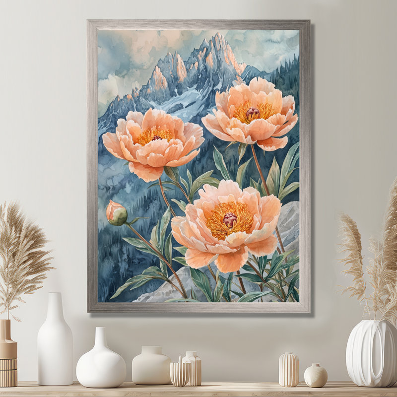 Genella - salon d'art mural floral, H 20 po x l 12 po, Reproduction encadrée d'une seule photo, Argent argent