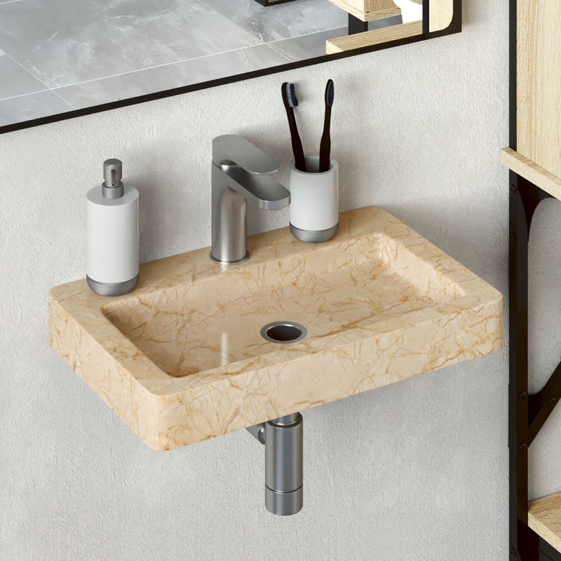Trapp Wall-mounted Sink Marble Natural Stone Basin Washroom Bathroom Sink, Cream
