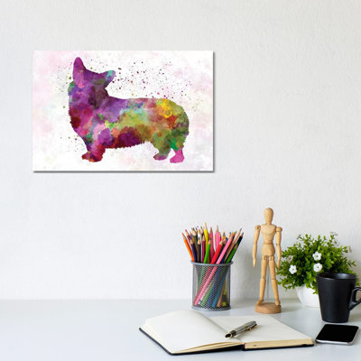 Welsh Corgi Cardigan In Watercolour by Paul Rommer - Wrapped Canvas Painting