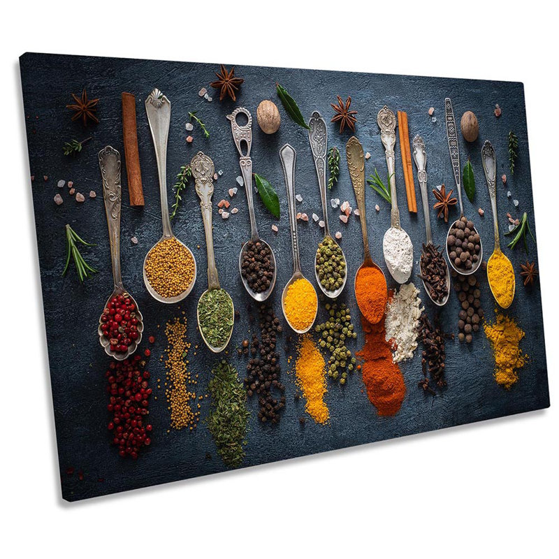 Herbs Spices Powder Spoons Kitchen - Wrapped Canvas Print, 30.5cm H x 45.7cm W x 2cm D